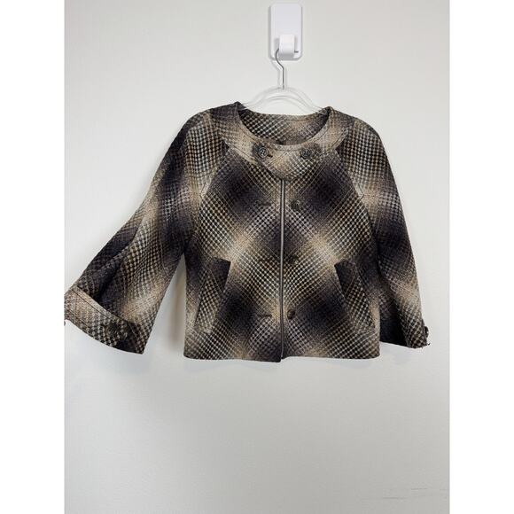BCBGMAXAZRIA Jacket Plaid Wool Blend Cropped Coat Fall Academia S - Picture 1 of 9